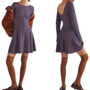 Anthropologie Jacquard A Line Sweater Dress Blue Orange Print Fit & Flare XS 2